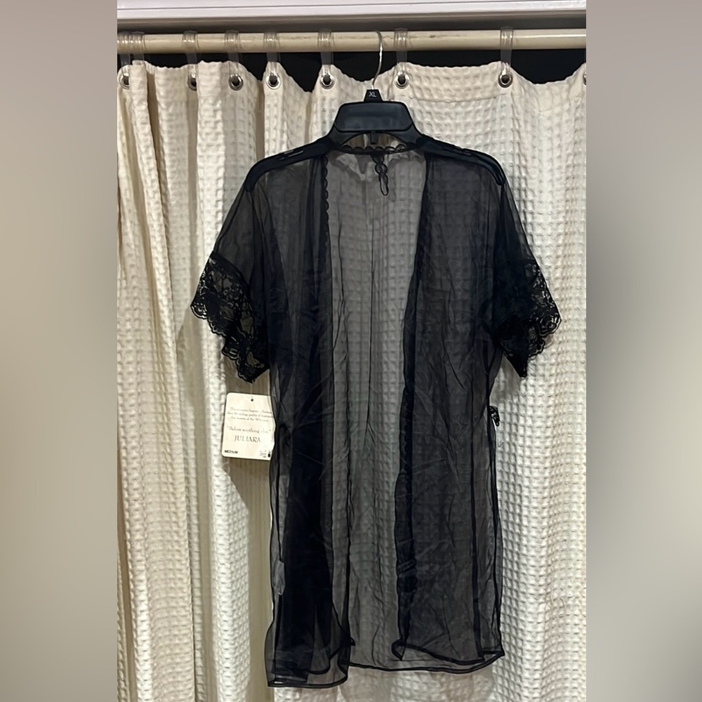 🖤 Juliara Black Sheer Lace Robe or CoverUp - Size Medium - Picture 2 of 5